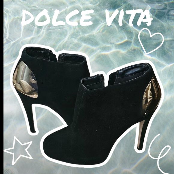 DV -  DOLCE VITA WOMEN'S "BANSI" ANKLE BOOT BLACK SUEDE GOLD ACCENTS US SIZE 7.5 - Picture 2 of 11